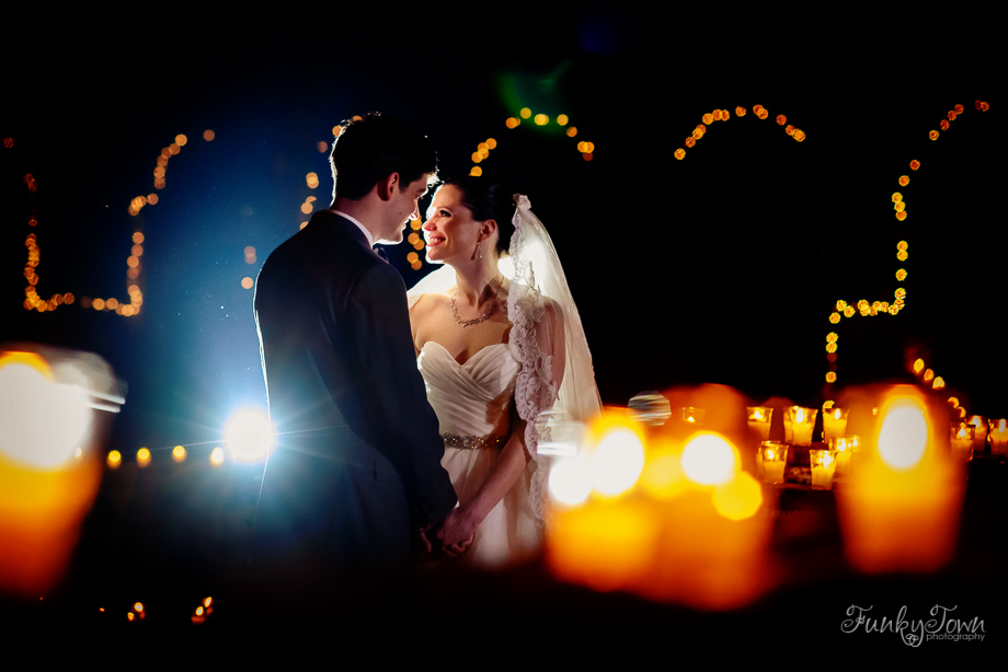 Wedding Portrait at fountain Casa Santo Domingo night portrait photography weddings