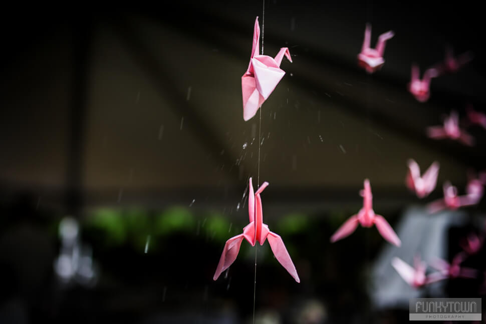 Origami decorations pink rain wedding tent