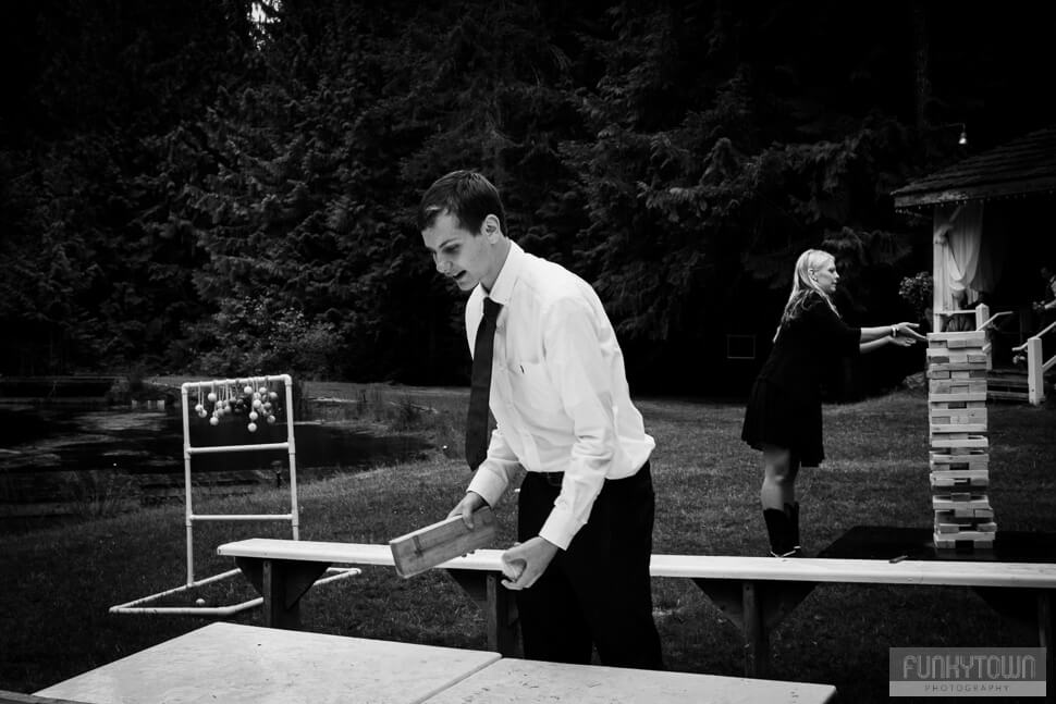 Games at wedding outdoor tent wedding forest victoria bc