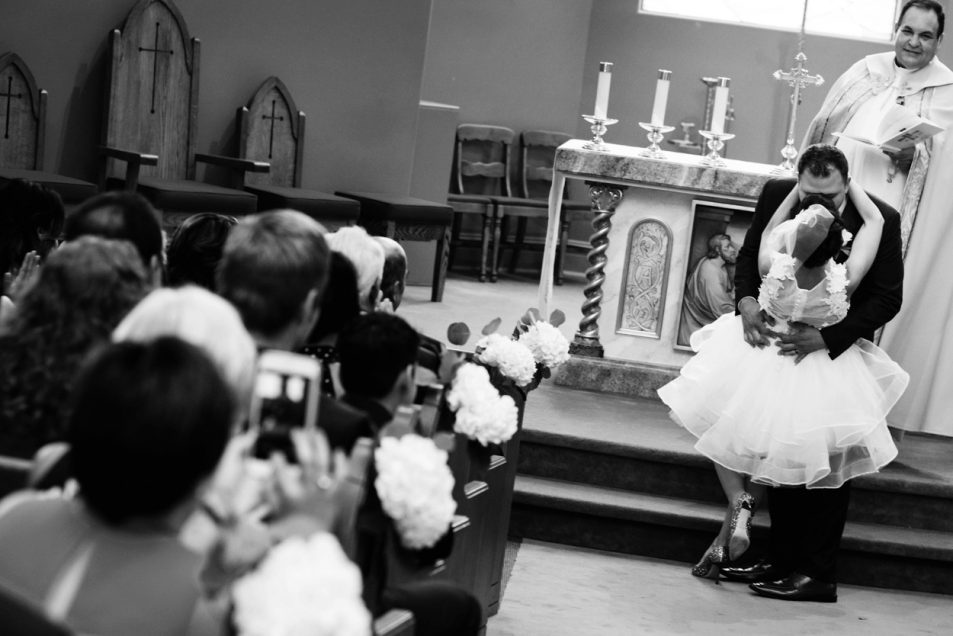 Short wedding dress catholic Ceremony Wedding Photography Victoria BC by FunkyTown Photography