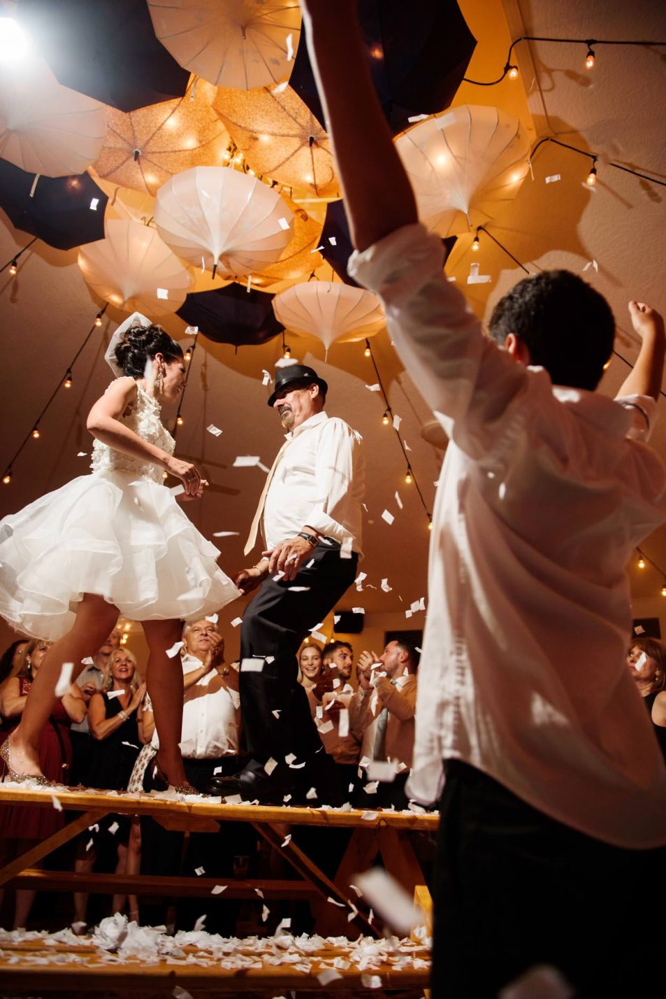 Father daughter dance on a table // Victoria BC Greek Wedding Photography by FunkyTown Photography