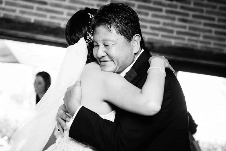 Father hug Wedding in Antigua Guatemala at Casa Santo Domingo