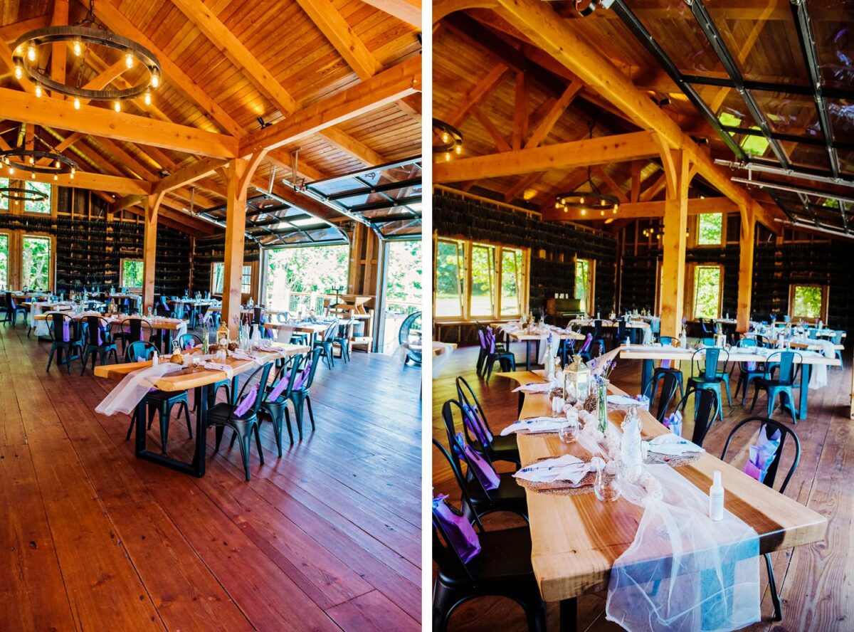 The reception barn for wedding celebrations at Bilston Creek Farm in Metchosin